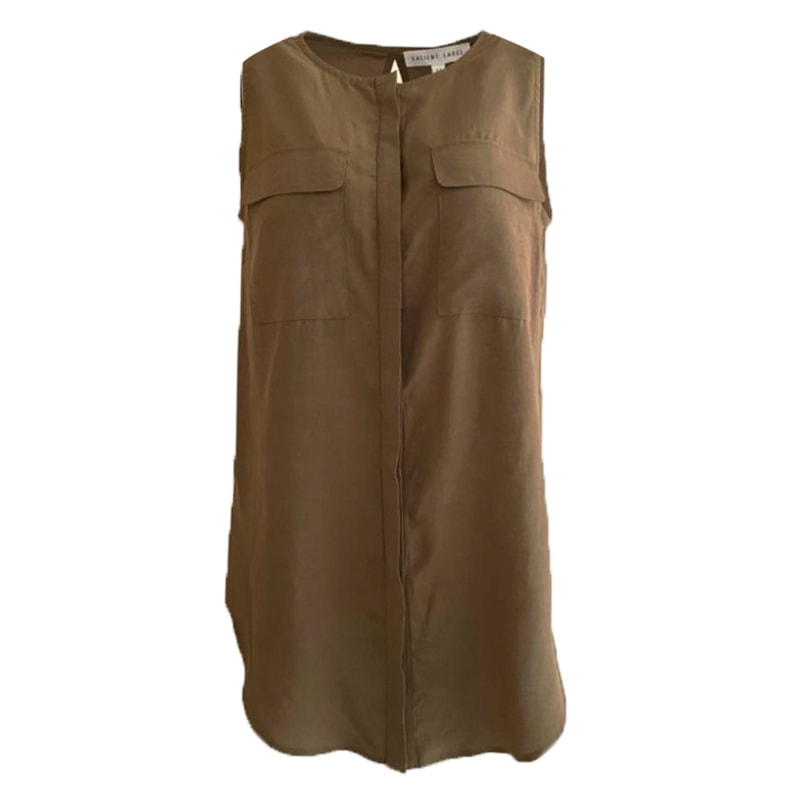 Thumbnail of Malv Ecovero Sleeveless Linen Summer Top With Slit Back In Khaki image