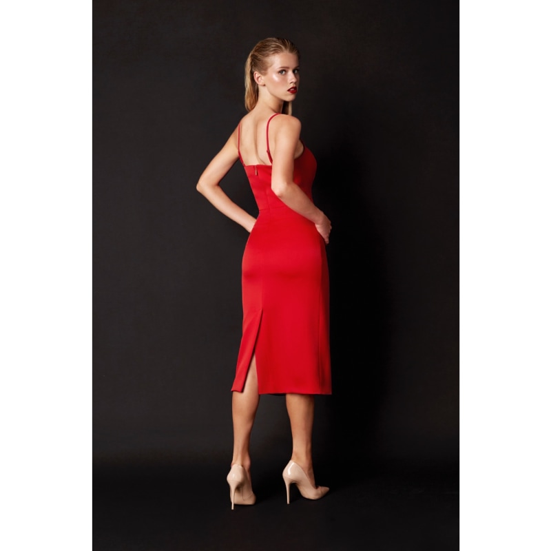 Thumbnail of Ora Red Crepe Satin Midi Dress With Adjustable Straps image