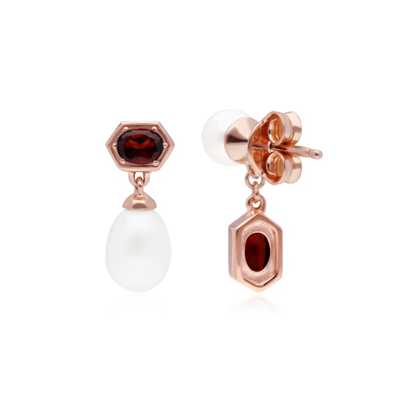 Thumbnail of Mismatched Garnet & Pearl Dangle Earrings In Rose Gold Plated Silver image