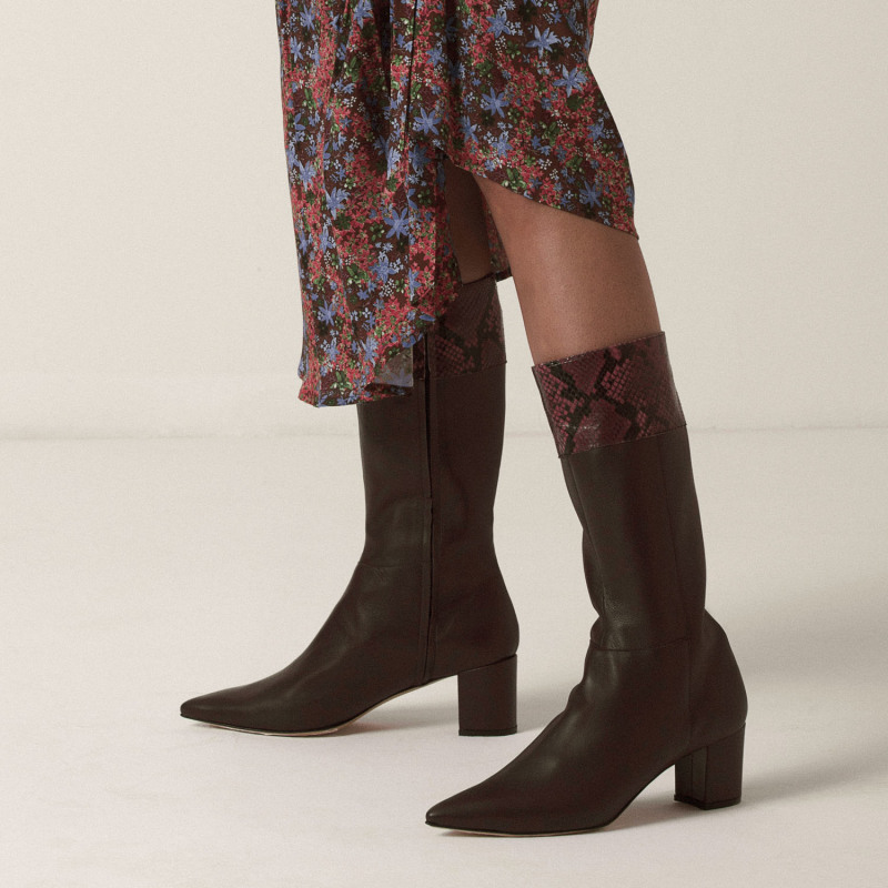 Debora - Large Size Nappa Leather Calf Boots With Upper Python Print Band -  Made In Italy by LURAH