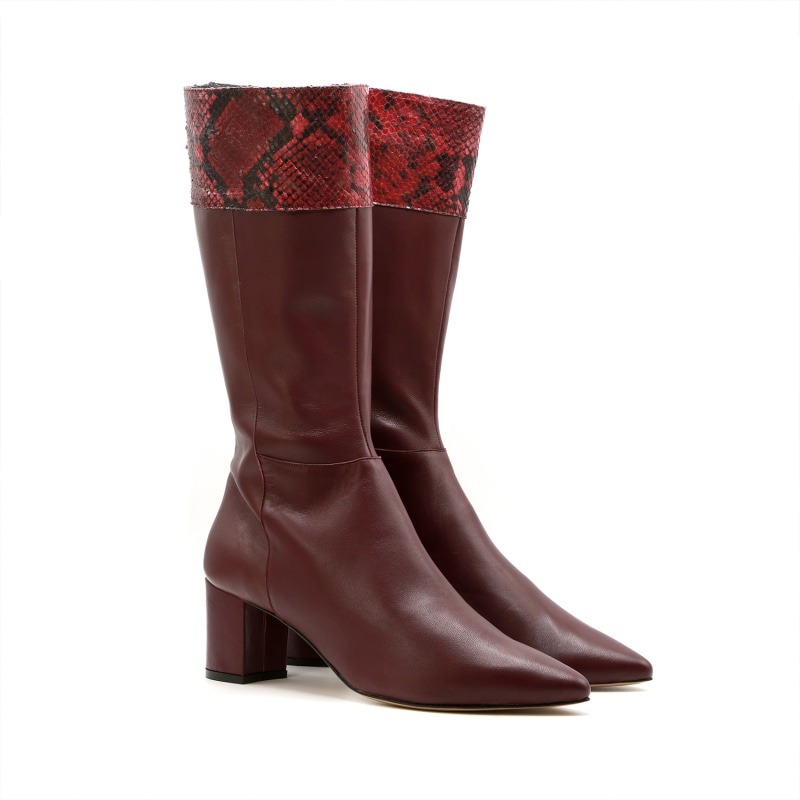 Debora - Large Size Nappa Leather Calf Boots With Upper Python Print Band -  Made In Italy by LURAH