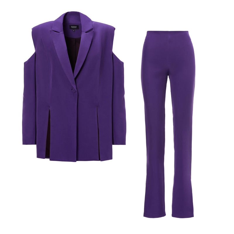 Deep Purple Suit With Cut-Outs Blazer And Slim Fit Trousers, BLUZAT