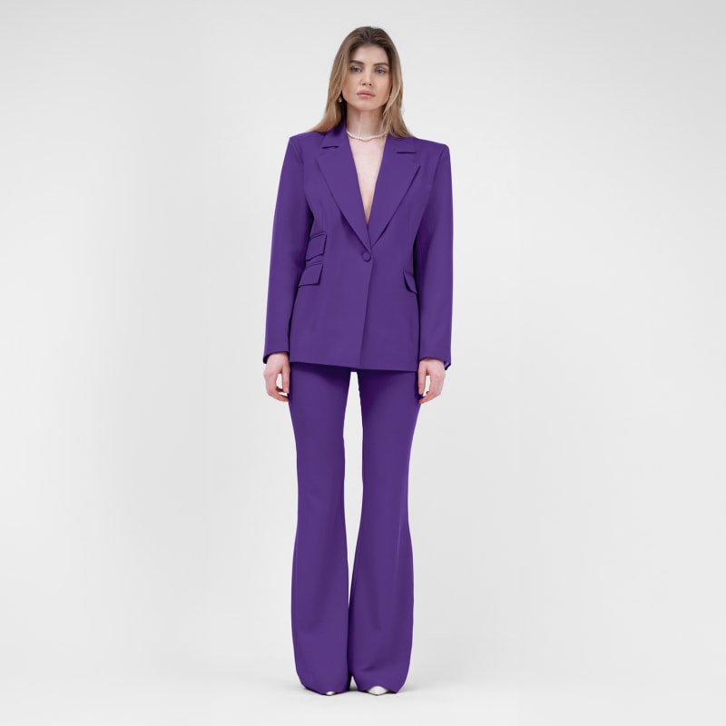 Deep Purple Suit With Regular Blazer With Double Pocket And Flared Trousers BLUZAT Wolf Badger