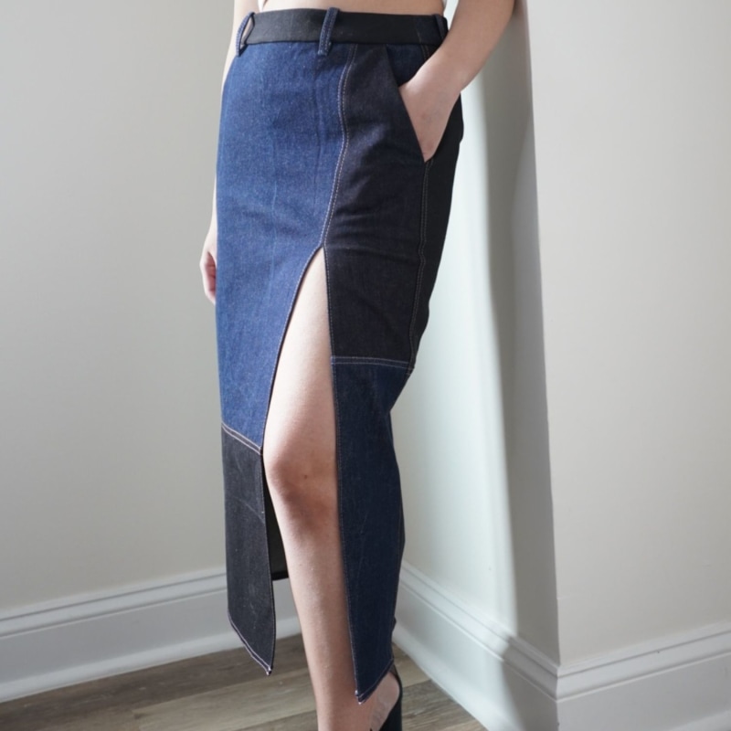 Colorblock denim skirt best sale