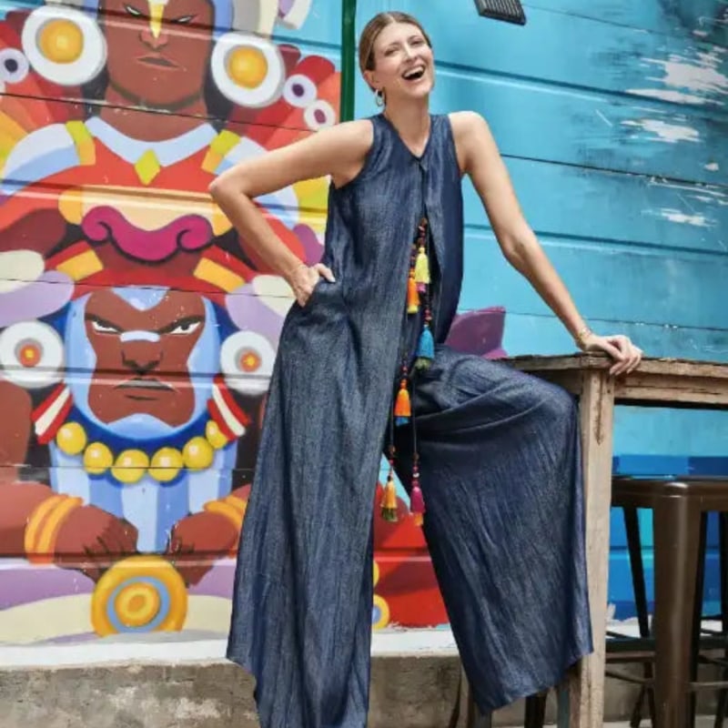 Halter denim jumpsuit 2025