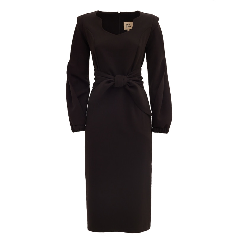 Designer Fitted Midi Dress With Belt - Black | Julia Allert | Wolf & Badger