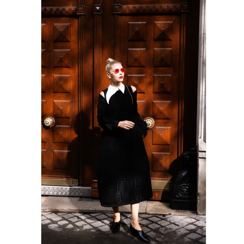 Black trapeze dress sales