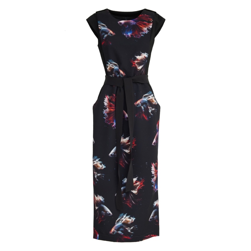 Thumbnail of Designer Unique Dress With Print Black image