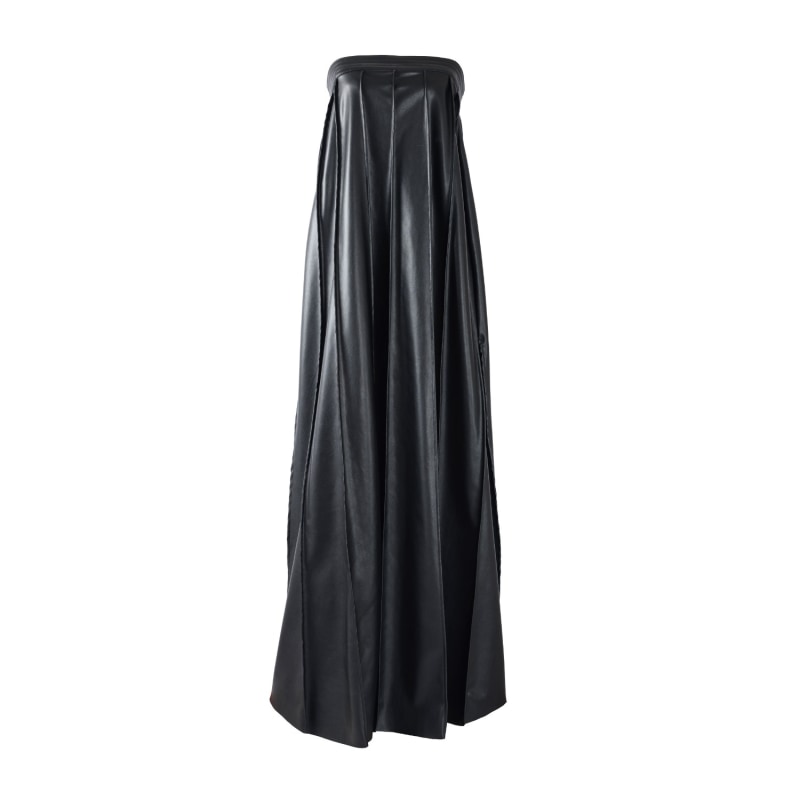 Desire Black Strapless Pleated Maxi Dress, Vegan Leather Kargede