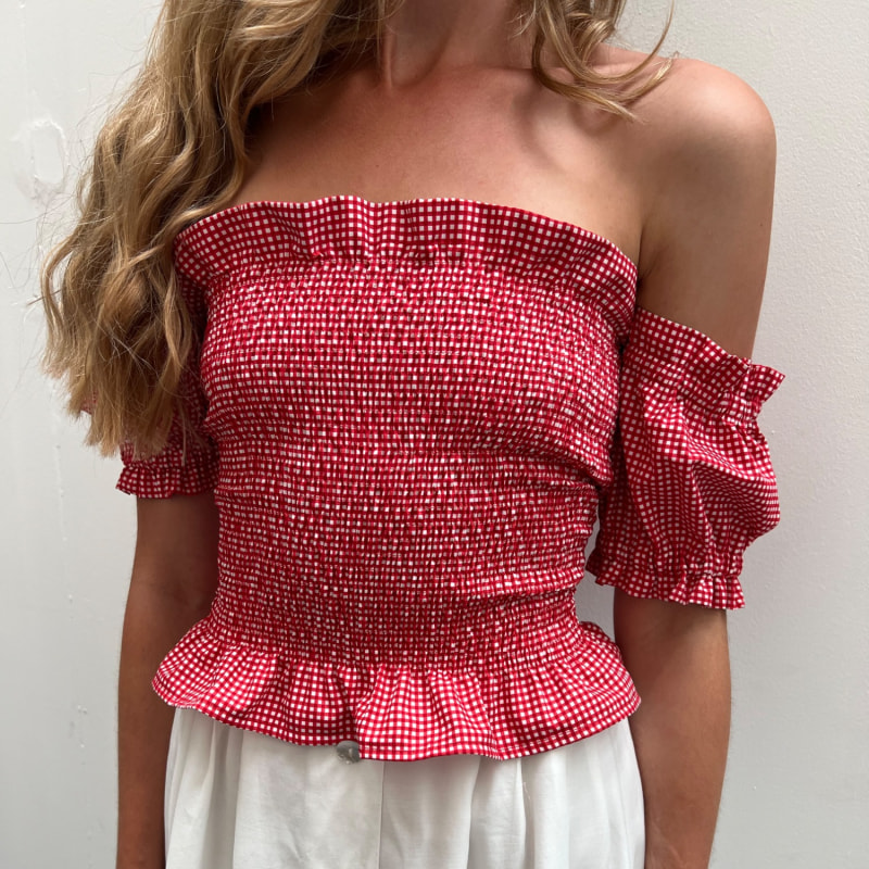 Thumbnail of Desirée Puff Sleeve Top - Red Gingham image