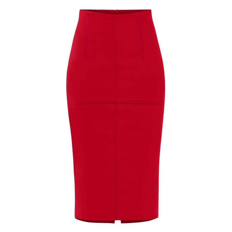 Thumbnail of Details Matter High-Waist Pencil Midi Skirt, Red image