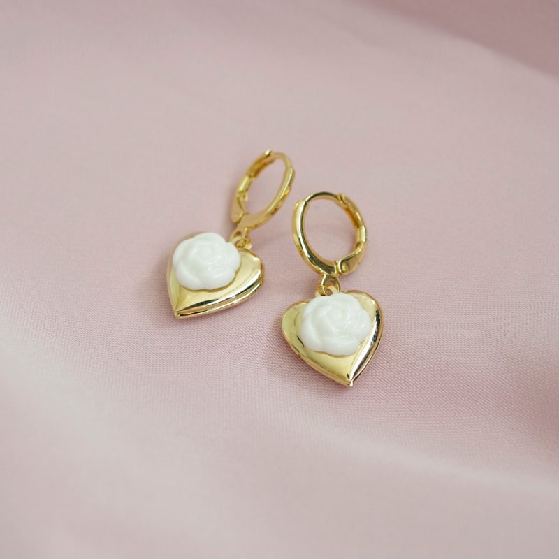 Thumbnail of Mini Camellia Heart Locket Earrings image