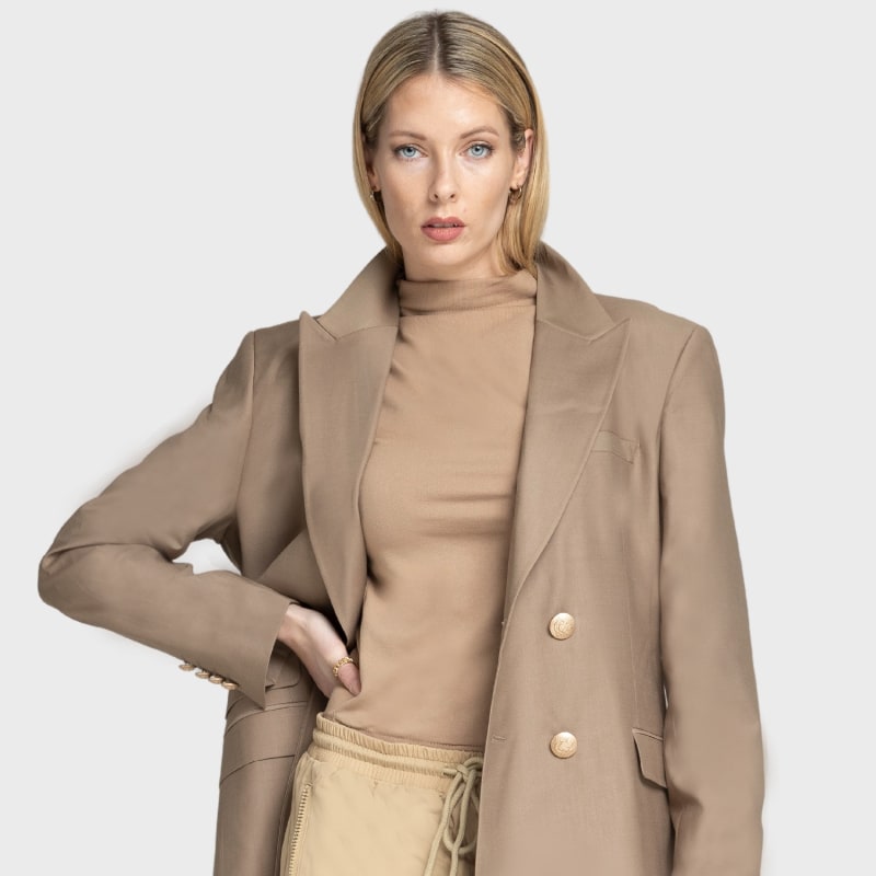 Thumbnail of Double Breasted Blazer Trench Coat Tan Women image