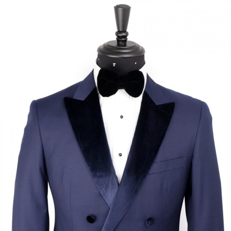 Morden Dark Navy Peaked Lapel Slim Fit Double Breasted Homecoming Tuxedos main image 1