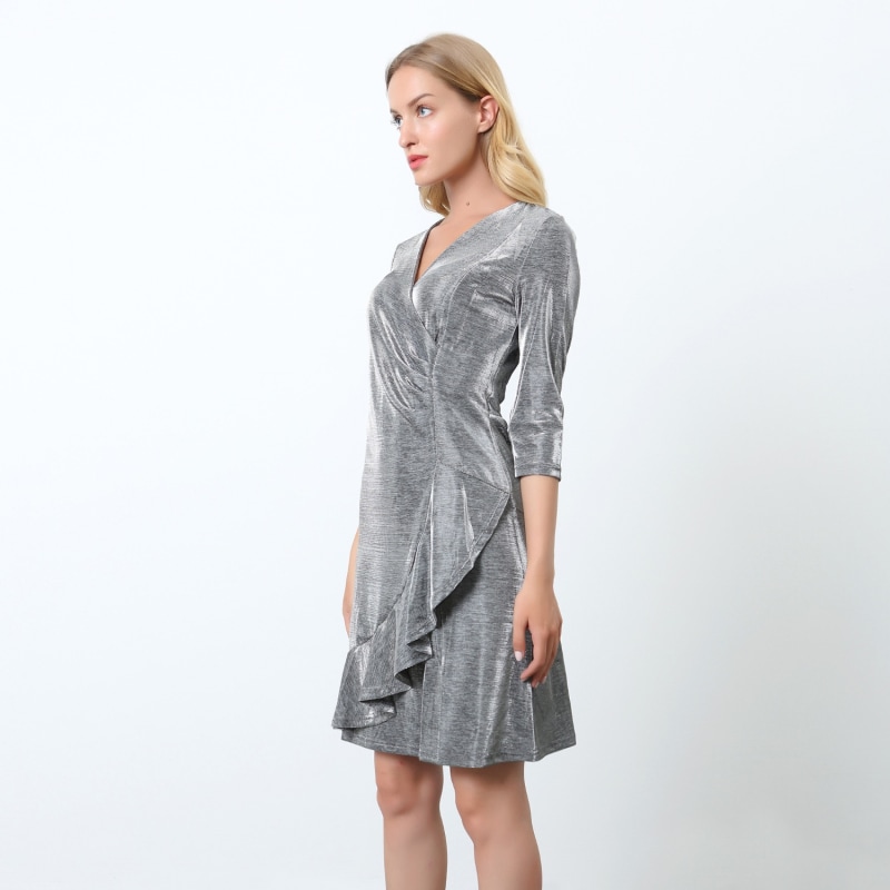 Thumbnail of Cross-Heart Fit-And-Flare Tiered Ruffle Shiny Dress image