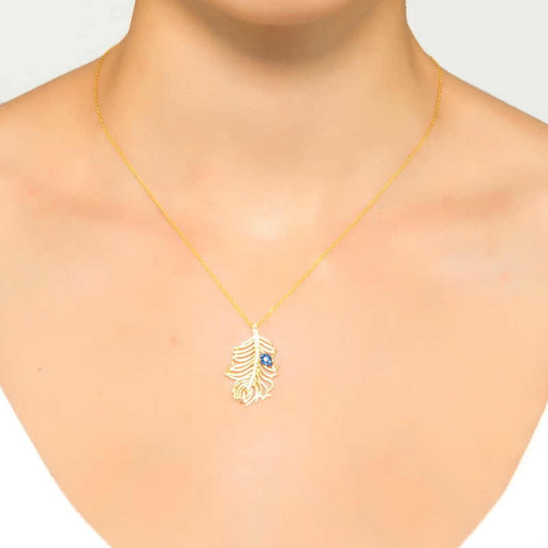 Thumbnail of Peacock Feather Evil Eye Necklace Gold image