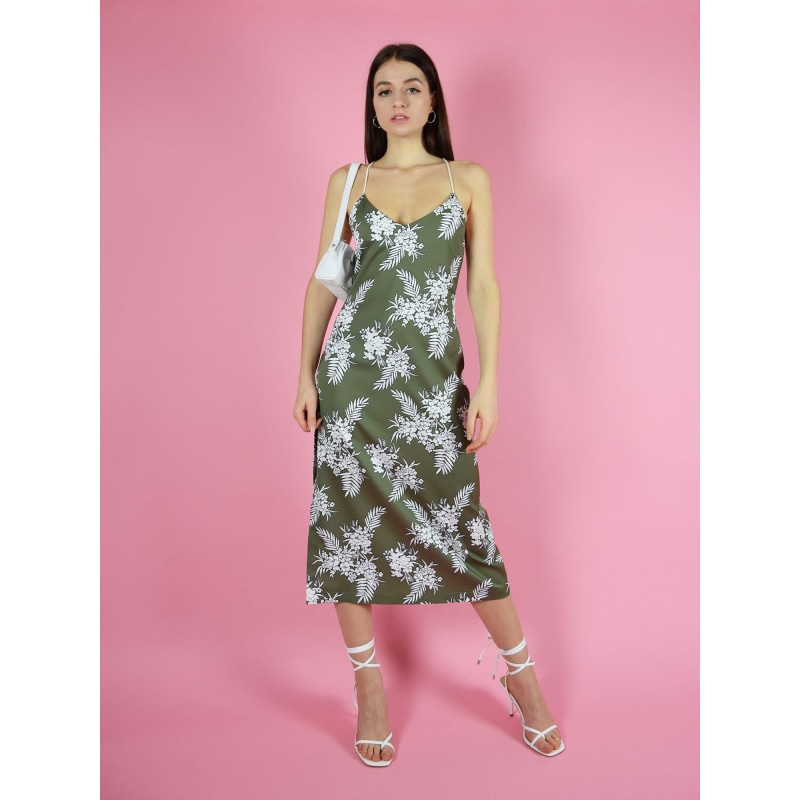 Thumbnail of Floral Backless Midi Slip Dress, Upcycled Polyester, In Green & White Print image
