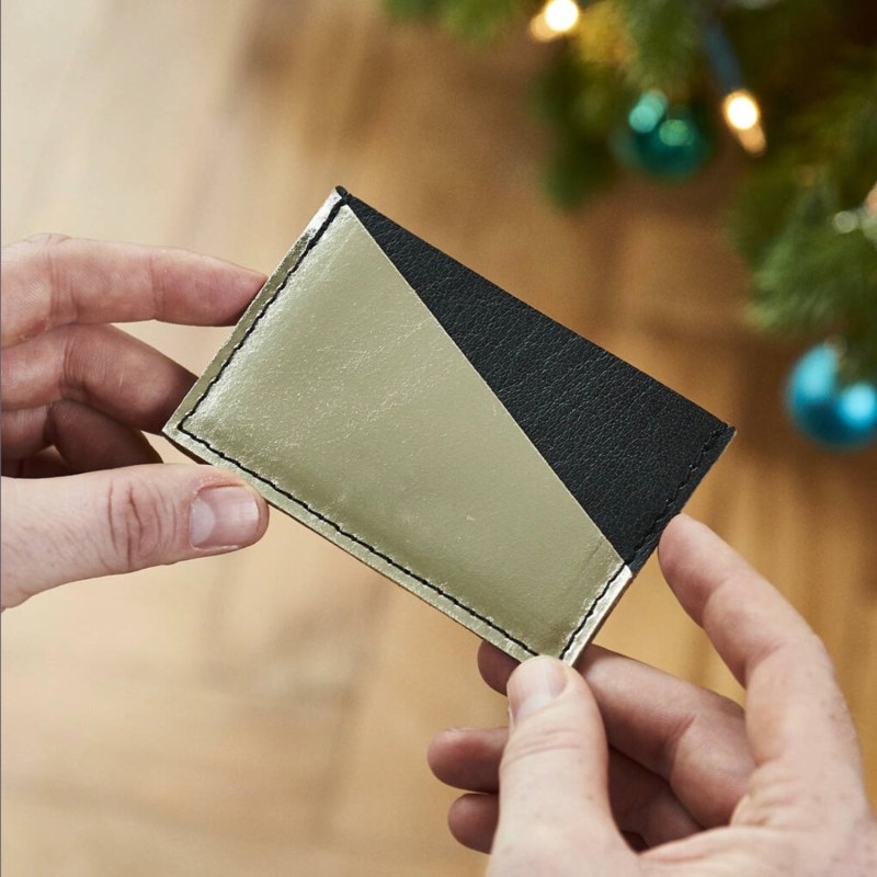 Thumbnail of Diagonal Gold & Black Leather Card Holder image