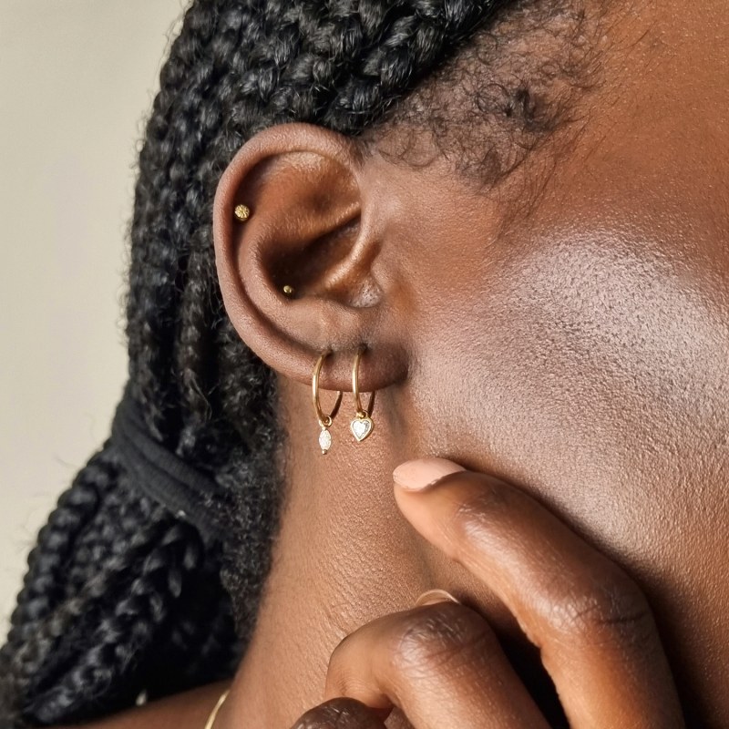 Thumbnail of Diamond Heart Clicker Hoop Earrings - Rose Gold image