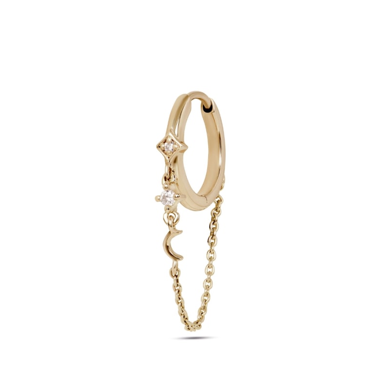 Thumbnail of Diamond Moon Chain Huggie Hoop Earring 9K Gold image