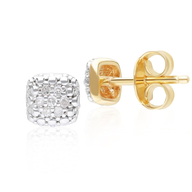 Diamond Pave Square Stud Earrings In Yellow Gold Gemondo Wolf