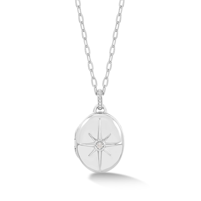 Diamond Starburst Oval Locket Silver by Dower & Hall