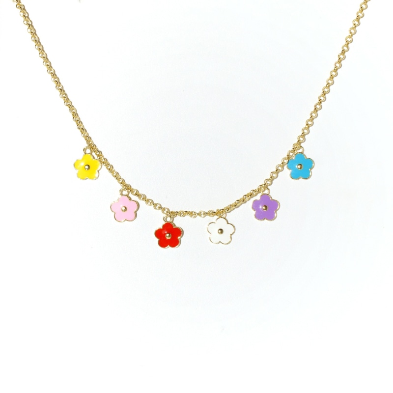 Dainty Pink Crystal Flower Charm Necklace