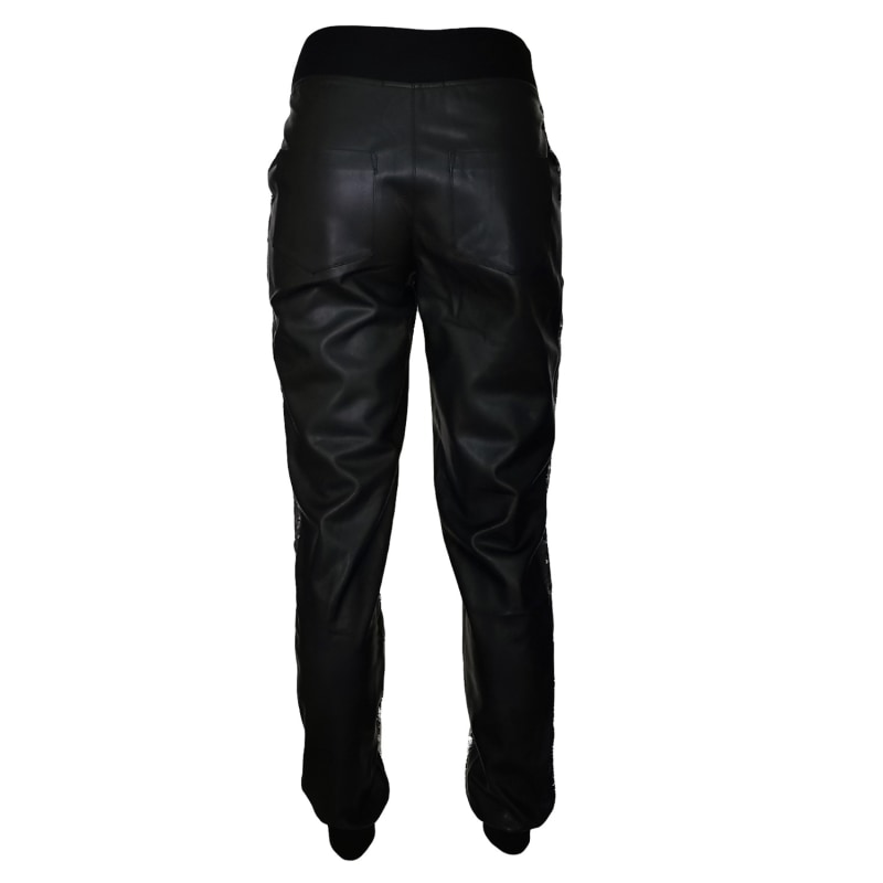 Thumbnail of Double-Sided Sequined Black Faux Leather Track Pants image