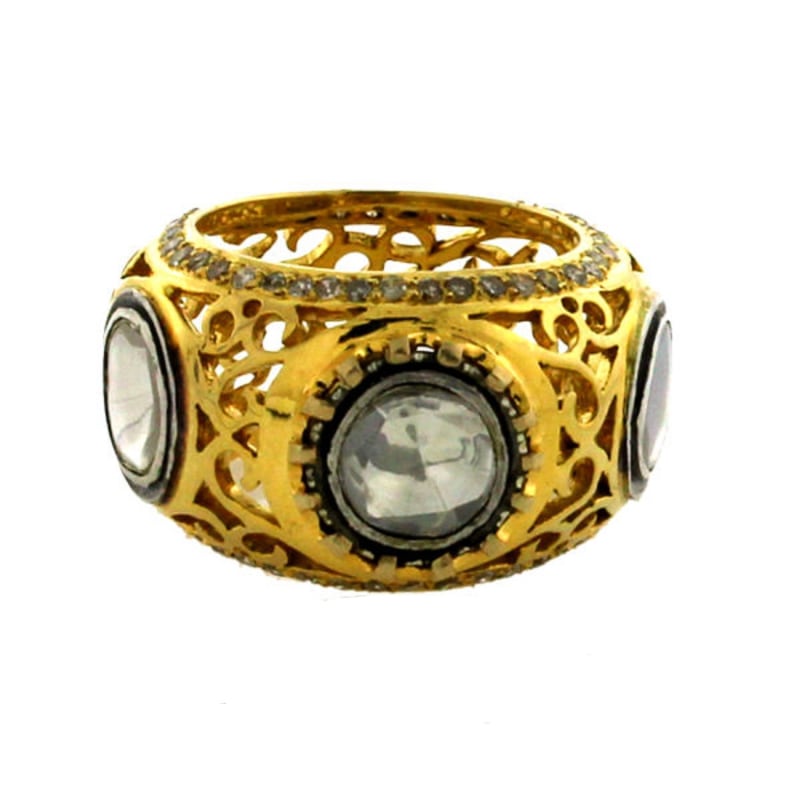 Thumbnail of Pave Diamond Band Ring 14K Yellow Gold 925 Sterling Silver Jewelry image