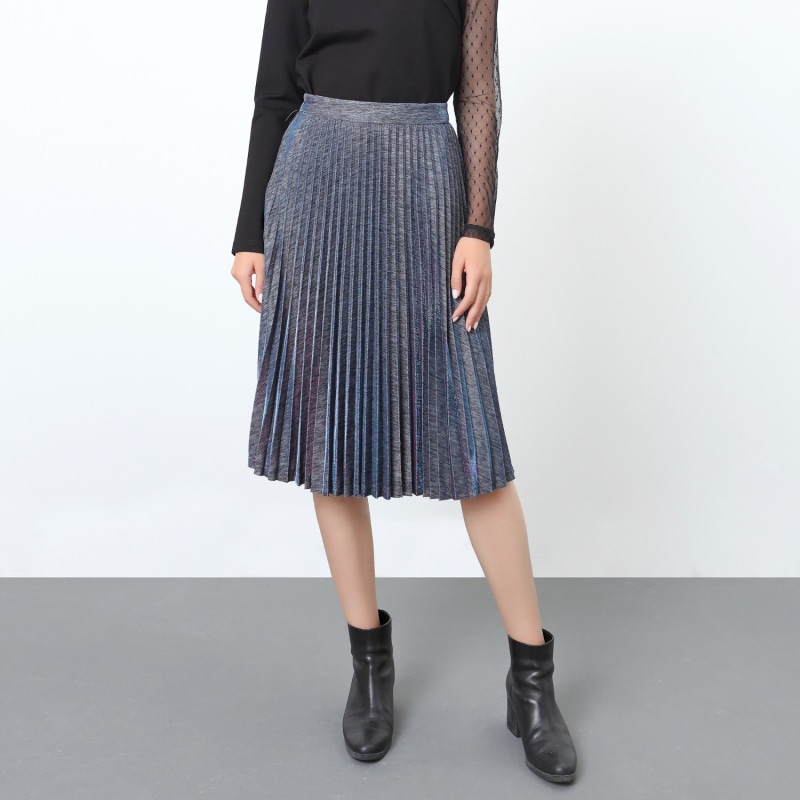 Thumbnail of Knee Length Shiny Pleated Skirt Blue image