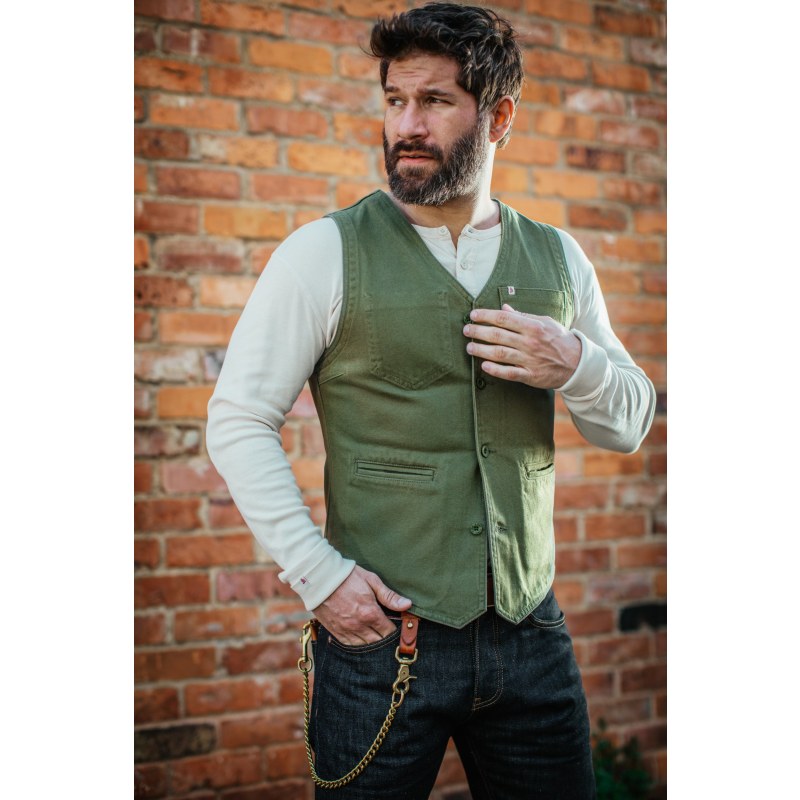 Thumbnail of &Sons Lincoln Waistcoat Army Green image