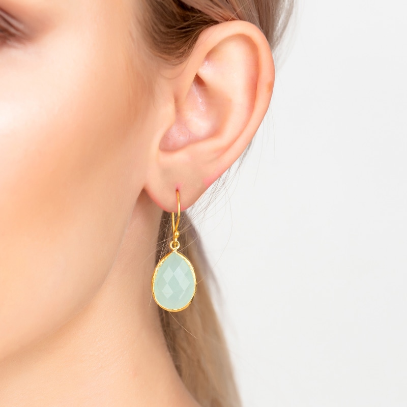 Thumbnail of Petite Drop Earrings Aqua Chalcedony Gold image