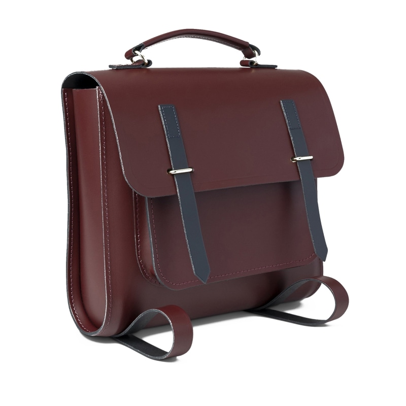 The Messenger Backpack Oxblood Navy The Cambridge Satchel Co