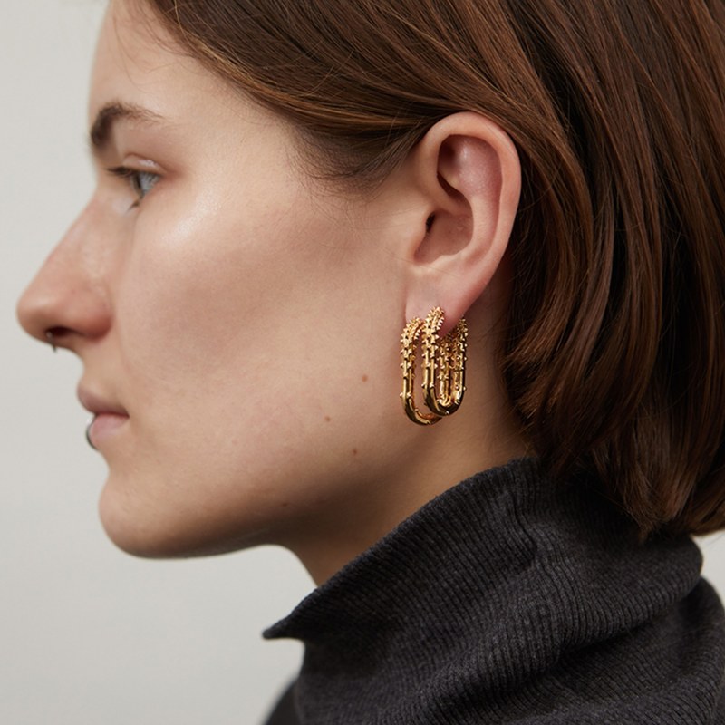 Thumbnail of Rectangle Hoop Earring - Gold image