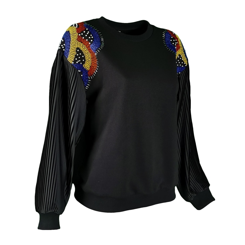 Thumbnail of Pleated Sleeve Black Sweatshirt With Embroidered Shoulders image