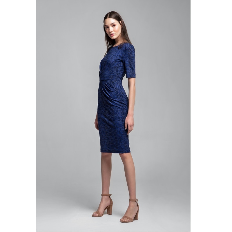 Thumbnail of Rebecca Soft Jersey Dress With Waistline Drapes In Blue Print image