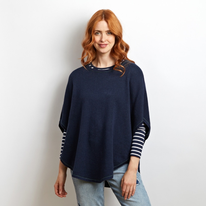 Flora Cotton Cashmere Reversible Poncho Dark Teal & Navy | Cove | Wolf ...