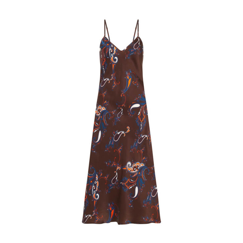 90s Slip Dress Brown Paisley Silk Laundry Wolf Badger
