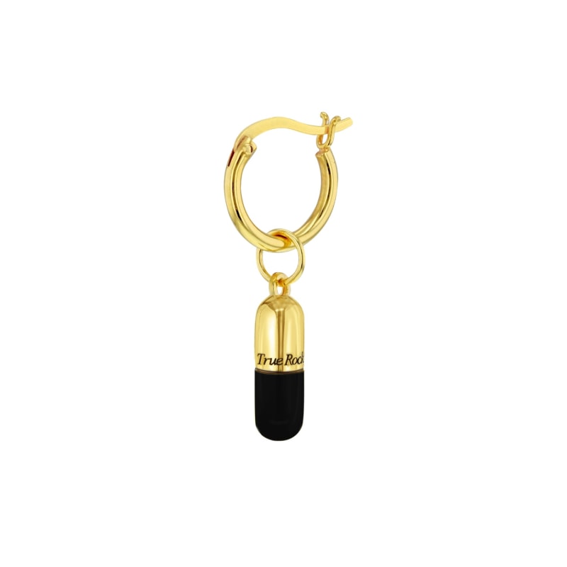 Thumbnail of Black Enamel & 18Kt Gold Plated Mini Pill Charm On Gold Hoop image