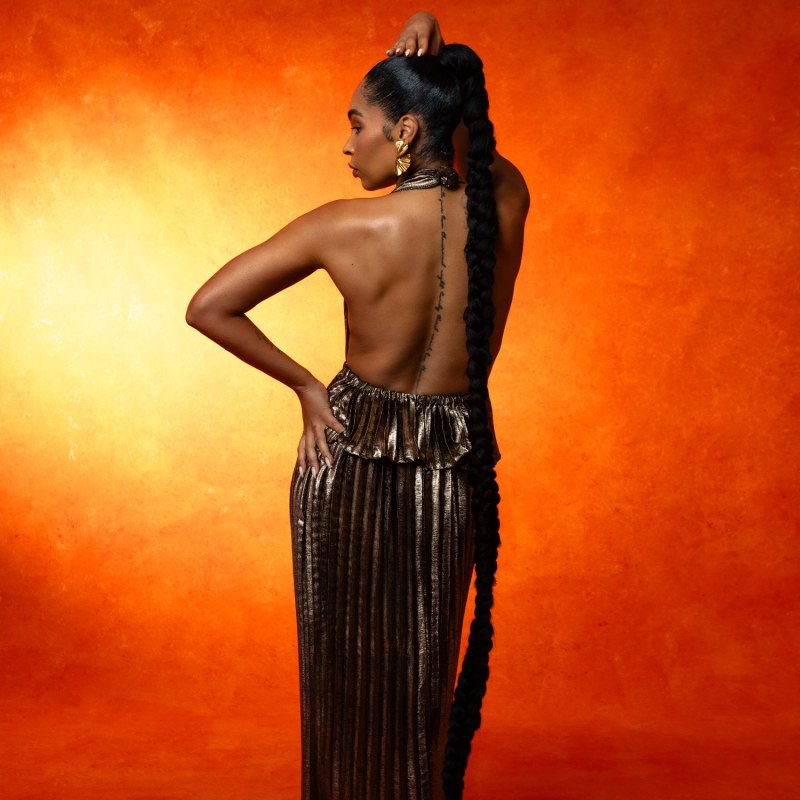 Thumbnail of Donna Metallic Pleated Backless Maxi Dress image