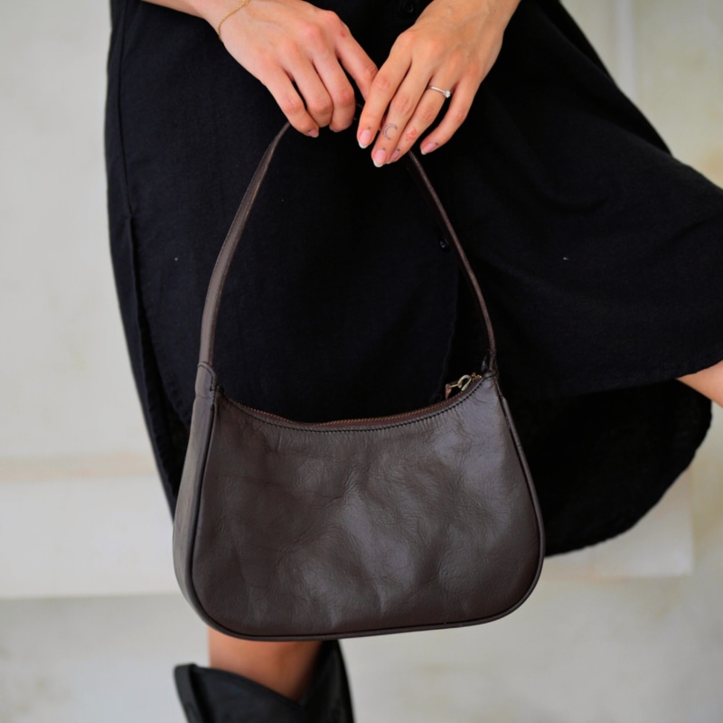 Thumbnail of Dorothy Leather Baguette Bag In Dark Brown image