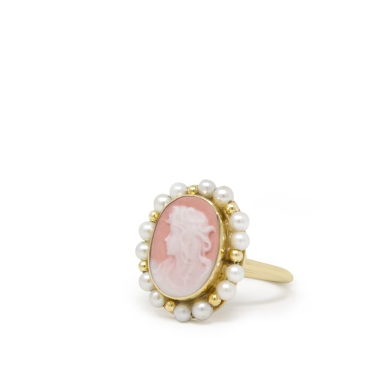 Thumbnail of Little Lovelies Gold-Plated Pink Cameo Pearly Ring image