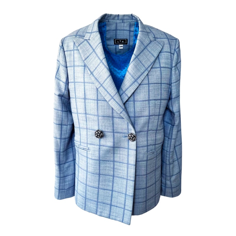 Thumbnail of Double-Breasted Blazer In Light Blue Plaid image