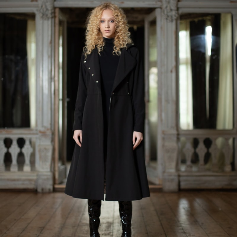Double Breasted Coat With Belt In Black Queen Of Spades by RainSisters