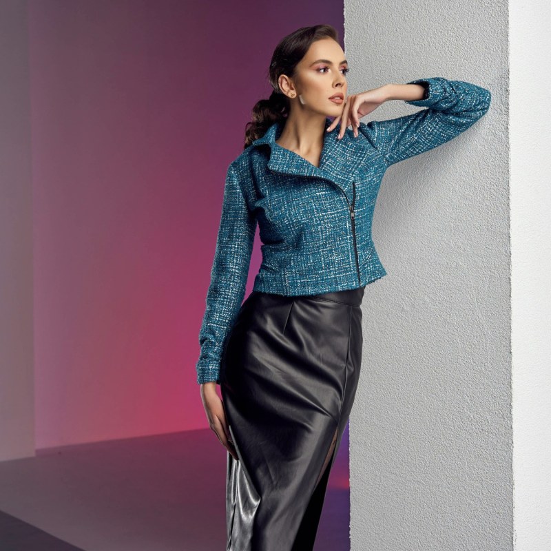 Turquoise cropped jacket on sale