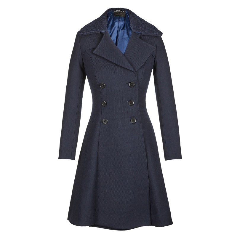 Thumbnail of Double Breasted Flared Coat - Navy image