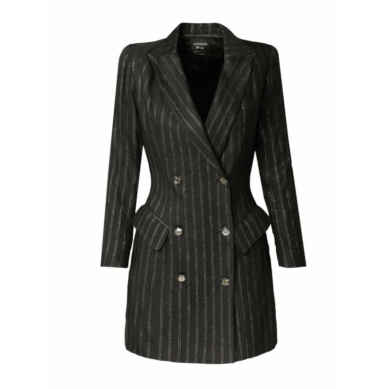 Black and white striped blazer dress hotsell