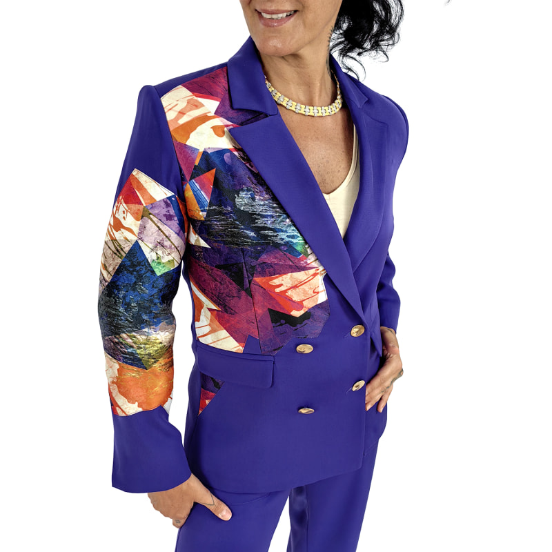 Double Breasted Purple Jacket Embellished With Laser-Cut Double Breasted Purple Jacket Embellished With Laser-Cut