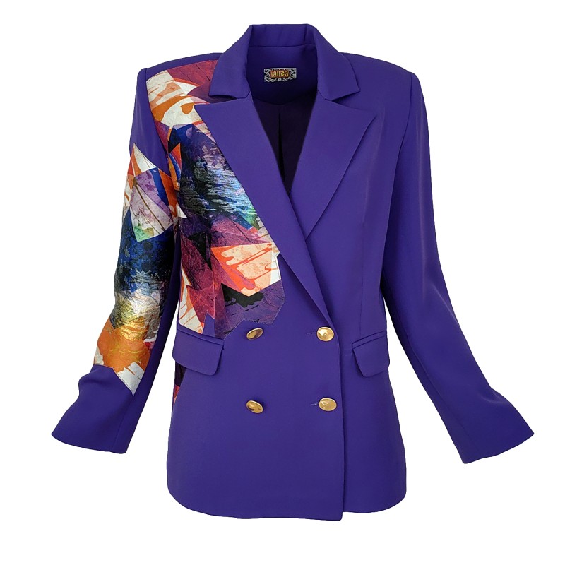 Double Breasted Purple Jacket Embellished With Laser-Cut Double Breasted Purple Jacket Embellished With Laser-Cut