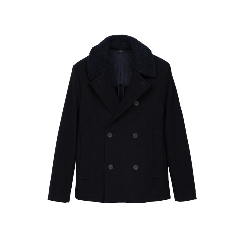 Thumbnail of Double Breasted Shearling Peacoat - Navy image